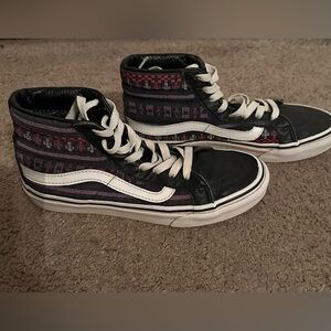 Vans Black and White High-Tops with Red Pattern
